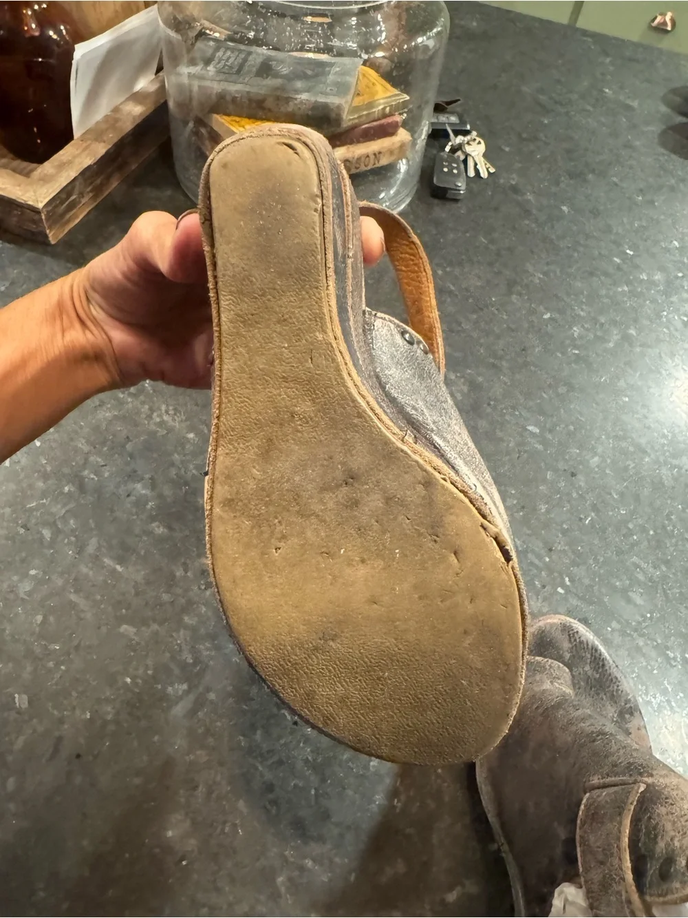 Bed Stu, Joann..Distressed Brown Studded Open-Toe Heeled Sandals